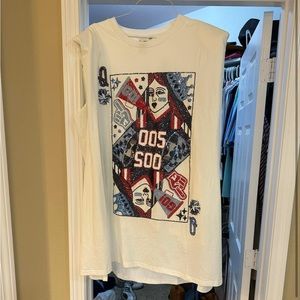 Powder Blue Red & Navy QOS Card Tee Shoulder Pad Dress 2xL brand new without tag